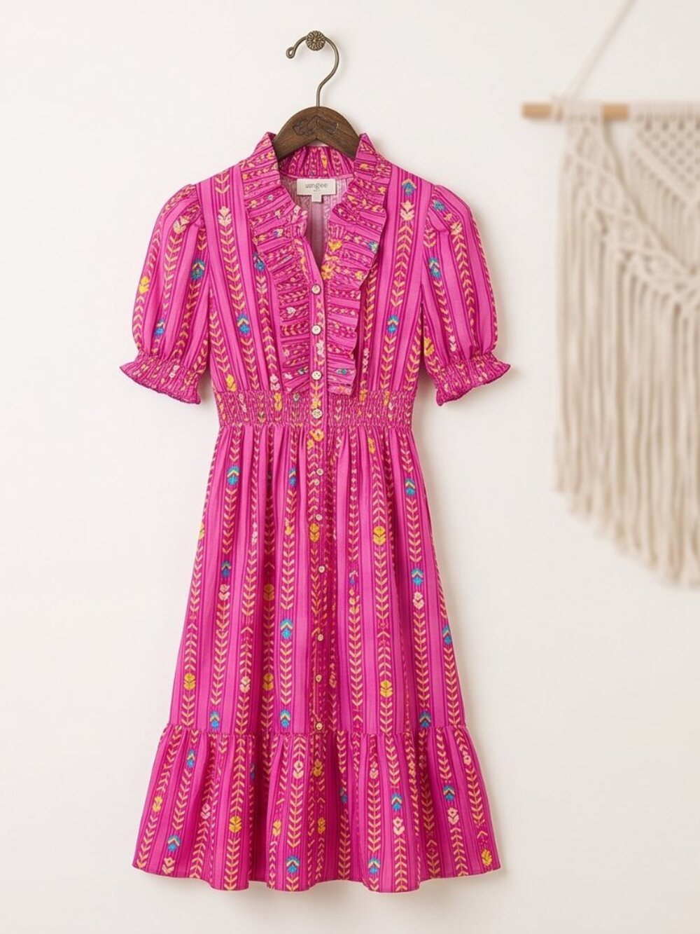 Umgee Vibrant Ruffle Smocked Midi Dress